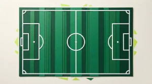 Weiße Linien und Mittelkreis eines Fußballfeldes aus der Vogelperspektive