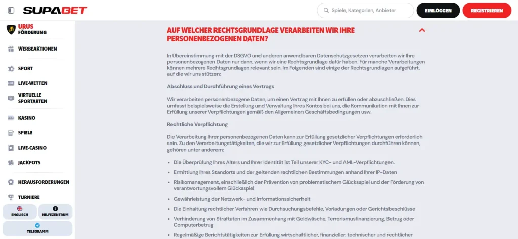Supabets Datenschutzhinweise zu Identitätsprüfung und Zahlungsdaten