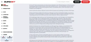Ausschnitt aus den Supabet-Regeln zur Prüfung von Auszahlungsanträgen und Bearbeitungszeit